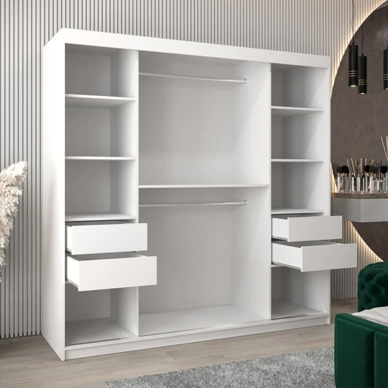 Tavira I Mirrored Wardrobe 2 Sliding Doors 200cm In White