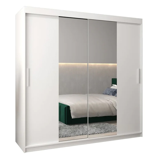 Tavira I Mirrored Wardrobe 2 Sliding Doors 200cm In White