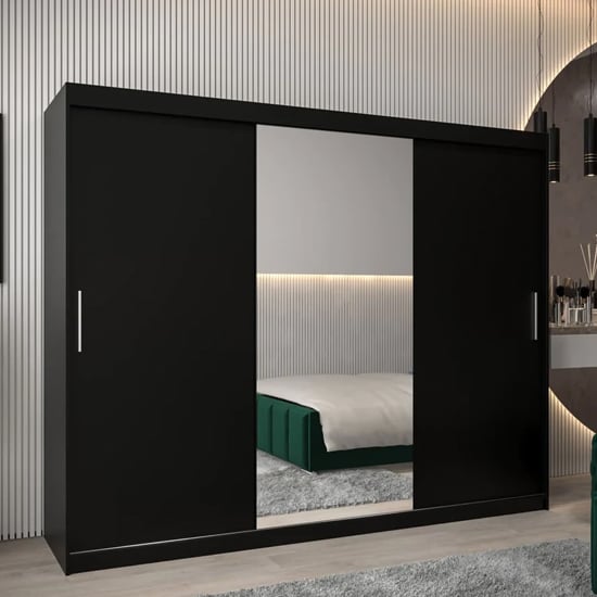 Read more about Tavira i mirrored wardrobe 3 sliding doors 250cm in black