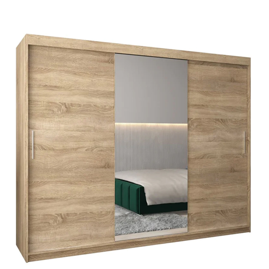 Tavira I Mirrored Wardrobe 3 Sliding Doors 250cm In Sonoma Oak