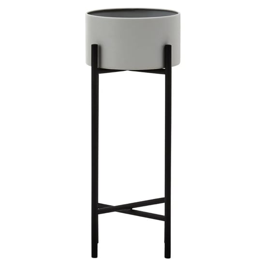 Product photograph of Tavira Small Metal Floor Standing Planter In Grey And Black from Furniture in Fashion