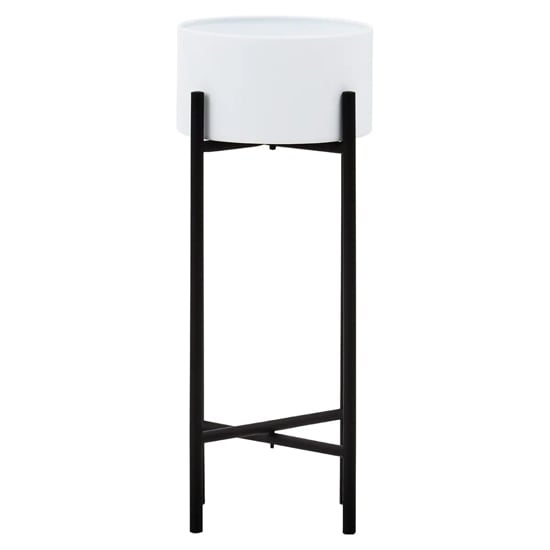 Product photograph of Tavira Small Metal Floor Standing Planter In White And Black from Furniture in Fashion