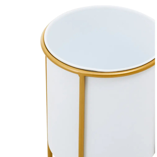 Tavira Small Metal Floor Standing Planter In White And Gold