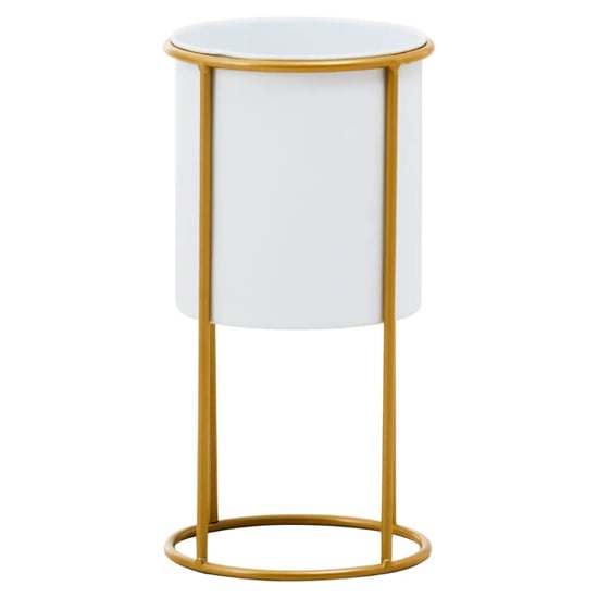 Product photograph of Tavira Small Metal Floor Standing Planter In White And Gold from Furniture in Fashion