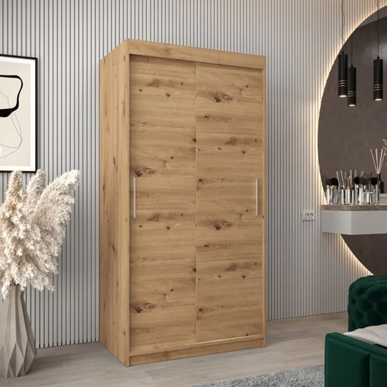 Product photograph of Tavira Wooden Wardrobe 2 Sliding Doors 100cm In Artisan Oak from Furniture in Fashion