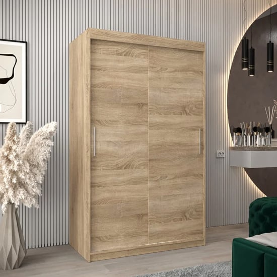 Product photograph of Tavira Wooden Wardrobe 2 Sliding Doors 120cm In Sonoma Oak from Furniture in Fashion