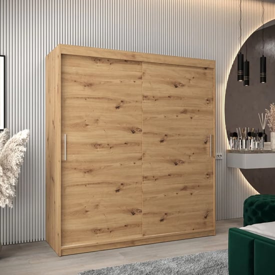 Read more about Tavira wooden wardrobe 2 sliding doors 180cm in artisan oak