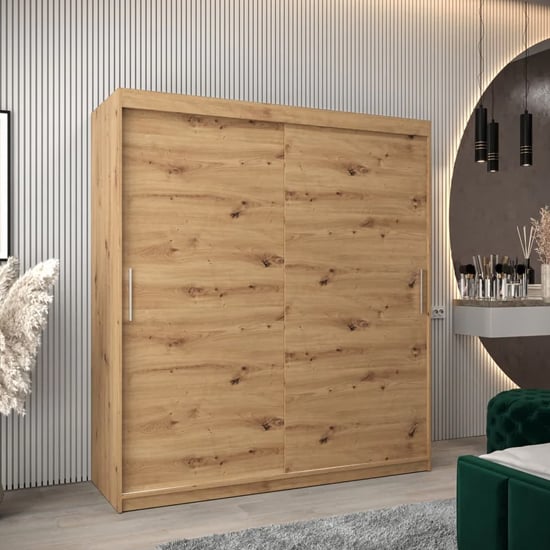 Product photograph of Tavira Wooden Wardrobe 2 Sliding Doors 180cm In Artisan Oak from Furniture in Fashion