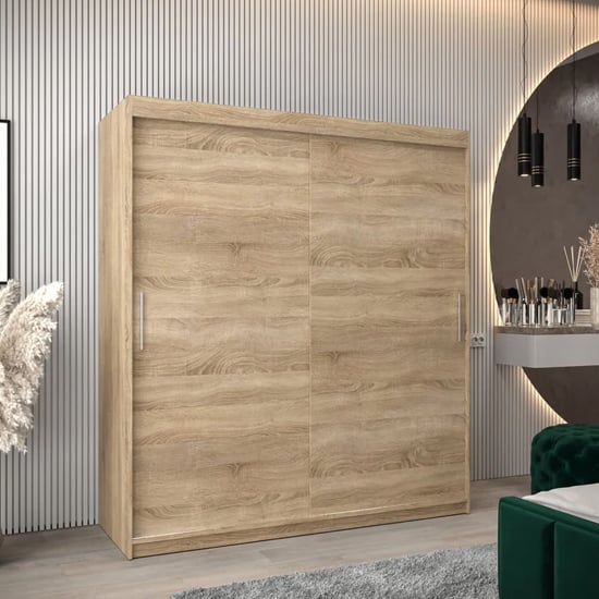 Product photograph of Tavira Wooden Wardrobe 2 Sliding Doors 180cm In Sonoma Oak from Furniture in Fashion