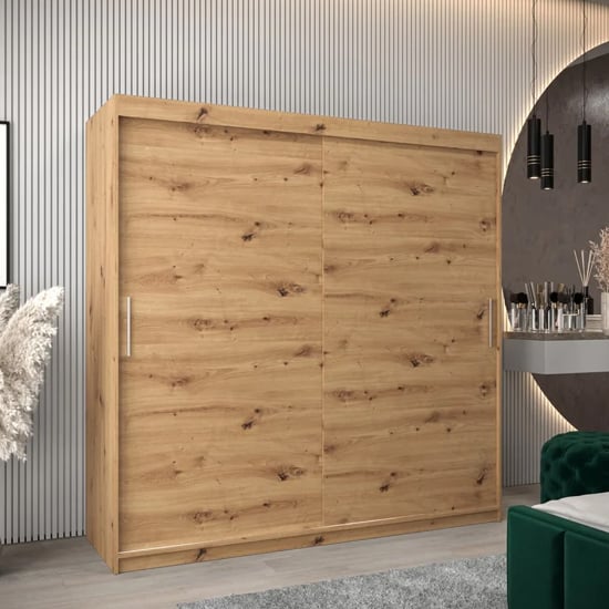 Product photograph of Tavira Wooden Wardrobe 2 Sliding Doors 200cm In Artisan Oak from Furniture in Fashion