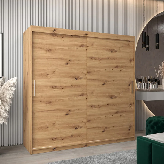 Read more about Tavira wooden wardrobe 2 sliding doors 200cm in artisan oak