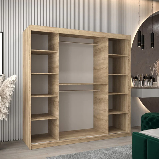 Tavira Wooden Wardrobe 2 Sliding Doors 200cm In Sonoma Oak