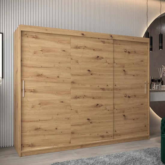 Read more about Tavira wooden wardrobe 3 sliding doors 250cm in artisan oak