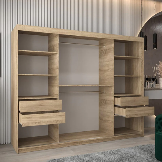 Tavira Wooden Wardrobe 3 Sliding Doors 250cm In Sonoma Oak_2