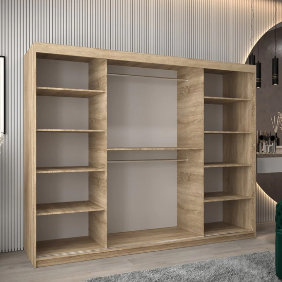Tavira Wooden Wardrobe 3 Sliding Doors 250cm In Sonoma Oak_3