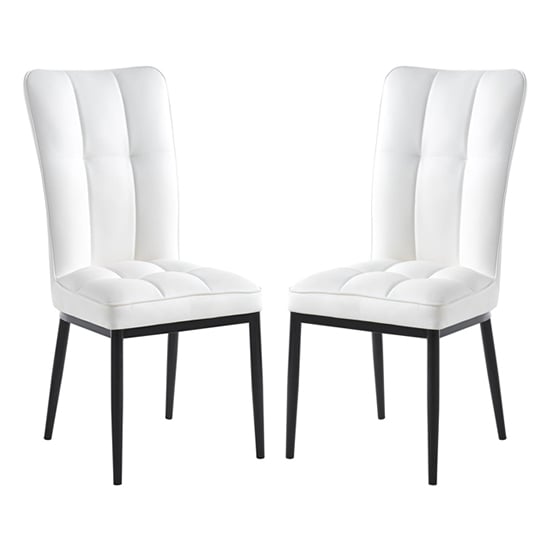 Tavira White Faux Leather Dining Chairs With Black Legs In Pair