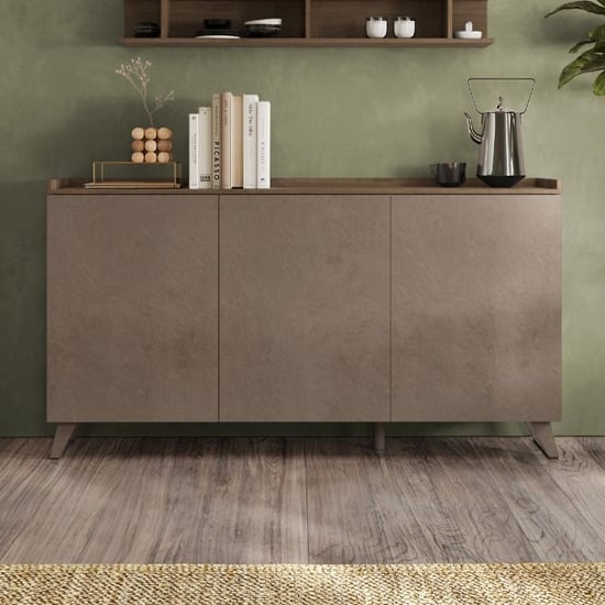 Tavira Wooden Sideboard With 3 Doors In Dark Oak And Bronze