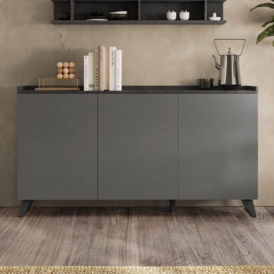 Read more about Tavira wooden sideboard 3 doors in slate effect and lead grey
