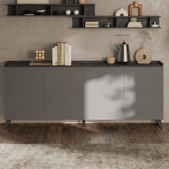 Read more about Tavira wooden sideboard 4 doors in slate effect and lead grey