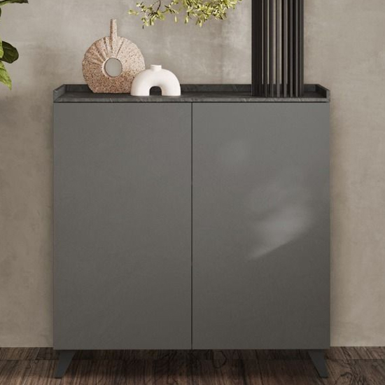 Read more about Tavira wooden storage cabinet 2 doors in slate effect lead grey