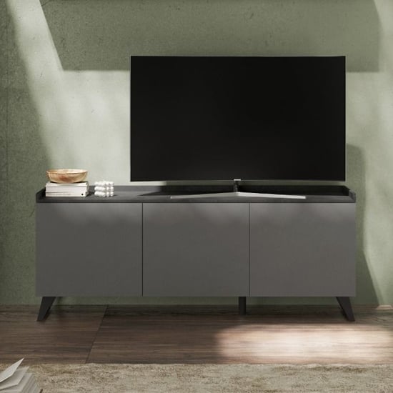 Product photograph of Tavira Wooden Tv Stand 3 Doors In Slate Effect And Lead Grey from Furniture in Fashion