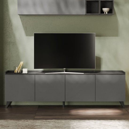 Tavira Wooden TV Stand 4 Doors In Slate Effect And Lead Grey