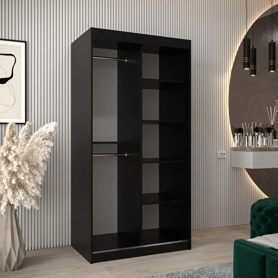 Tavira Wooden Wardrobe 2 Sliding Doors 100cm In Black