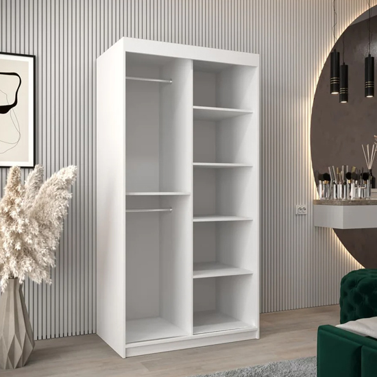 Tavira Wooden Wardrobe 2 Sliding Doors 100cm In White