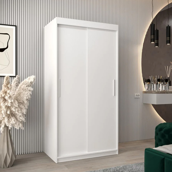 Read more about Tavira wooden wardrobe 2 sliding doors 100cm in white