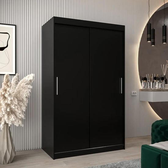 Product photograph of Tavira Wooden Wardrobe 2 Sliding Doors 120cm In Black from Furniture in Fashion