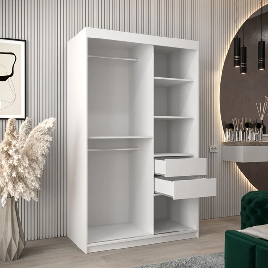 Tavira Wooden Wardrobe 2 Sliding Doors 120cm In White