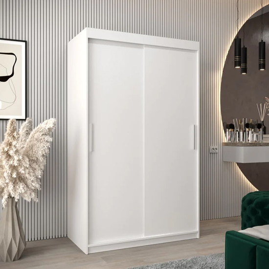 Product photograph of Tavira Wooden Wardrobe 2 Sliding Doors 120cm In White from Furniture in Fashion