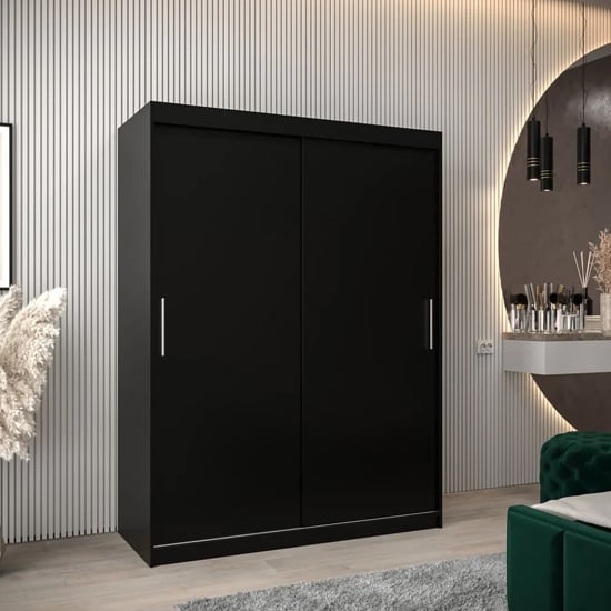 Product photograph of Tavira Wooden Wardrobe 2 Sliding Doors 150cm In Black from Furniture in Fashion