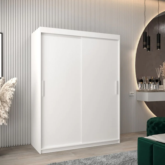 Product photograph of Tavira Wooden Wardrobe 2 Sliding Doors 150cm In White from Furniture in Fashion