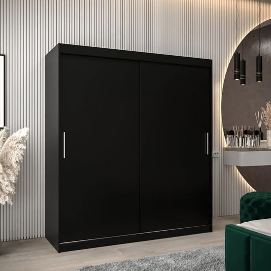 Read more about Tavira wooden wardrobe 2 sliding doors 180cm in black