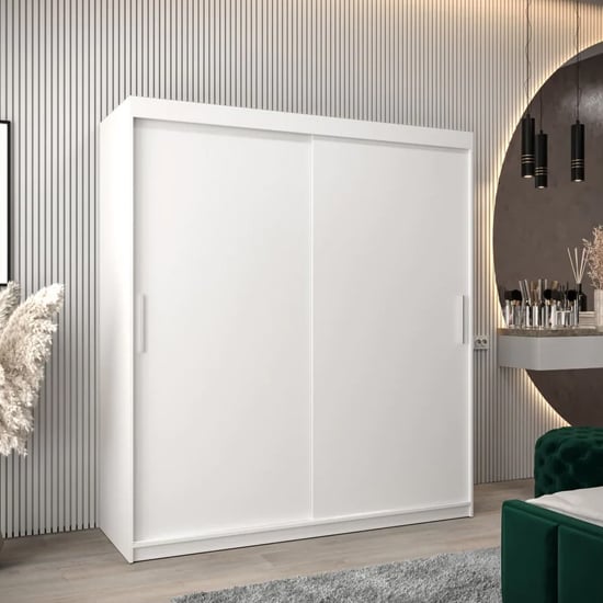 Product photograph of Tavira Wooden Wardrobe 2 Sliding Doors 180cm In White from Furniture in Fashion