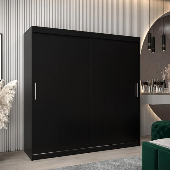 Read more about Tavira wooden wardrobe 2 sliding doors 200cm in black