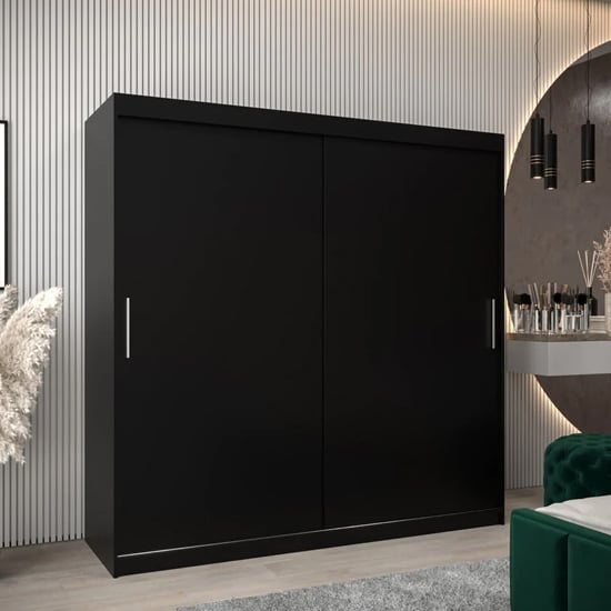 Product photograph of Tavira Wooden Wardrobe 2 Sliding Doors 200cm In Black from Furniture in Fashion