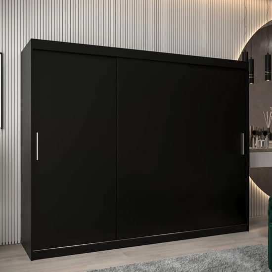 Product photograph of Tavira Wooden Wardrobe 3 Sliding Doors 250cm In Black from Furniture in Fashion