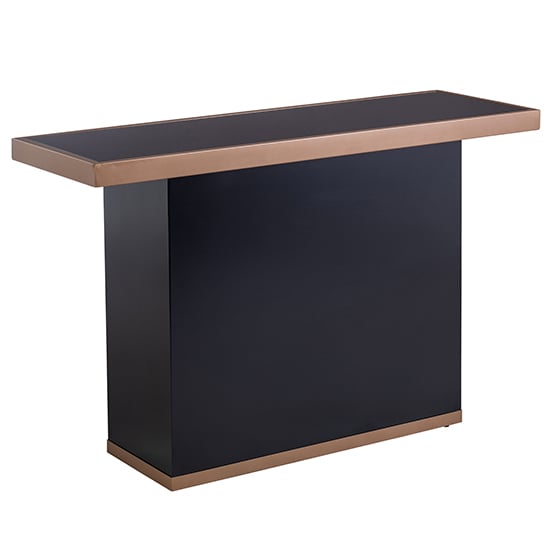 Tavor Black Glass Console Table In Brushed Brass