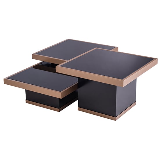 Product photograph of Tavor Set Of 3 Black Glass Coffee Table In Brushed Brass from Furniture in Fashion