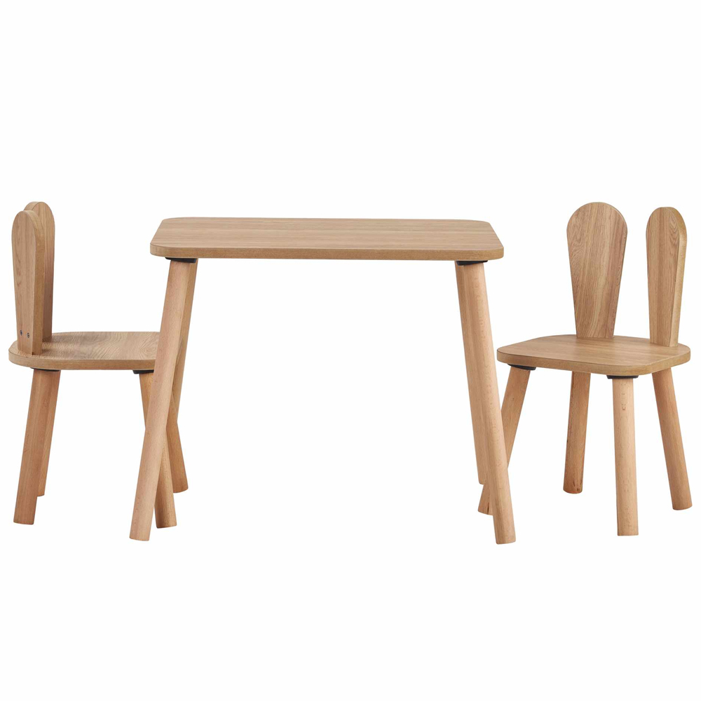 Tavsan Wooden Kids Table with 2 Chair in Walnut