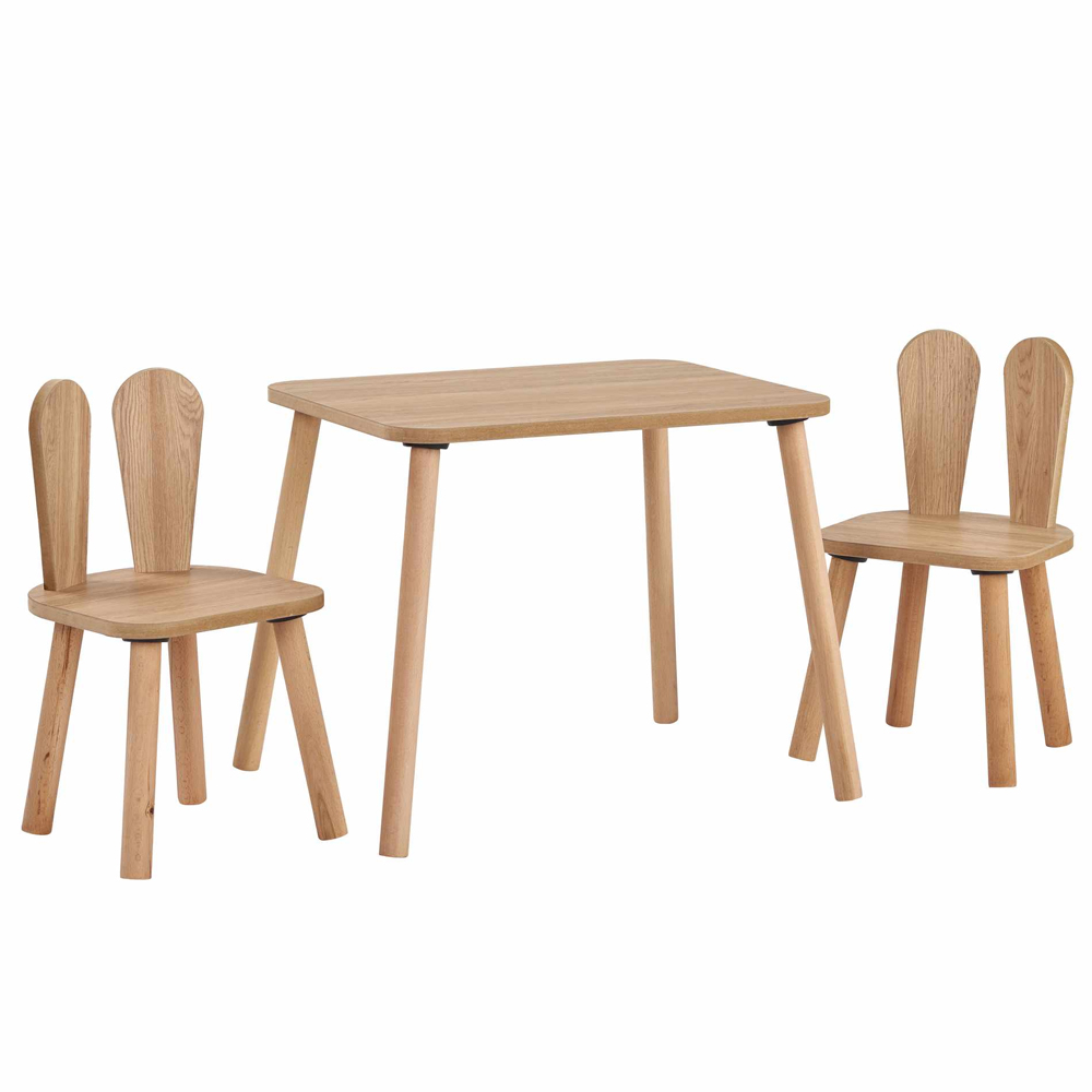 Tavsan Wooden Kids Table with 2 Chair in Walnut