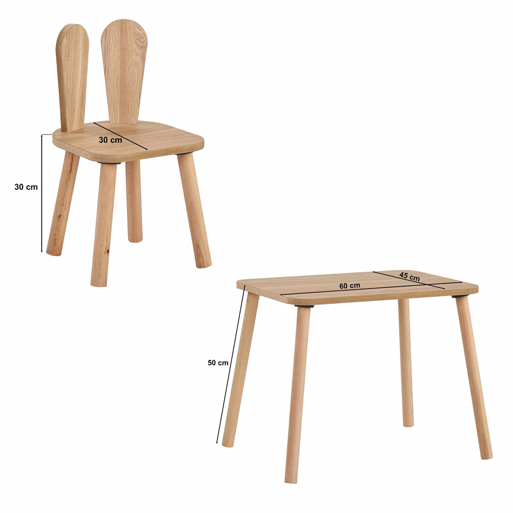 Tavsan Wooden Kids Table with 2 Chair in Walnut