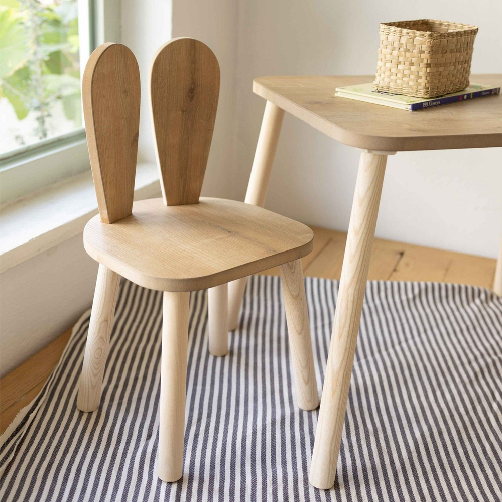 Tavsan Wooden Kids Table with 2 Chairs in Brown