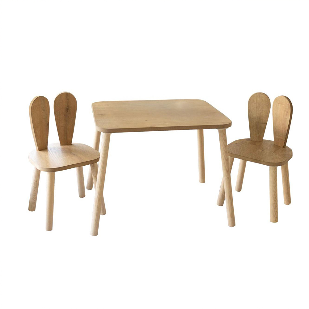 Tavsan Wooden Kids Table with 2 Chairs in Brown