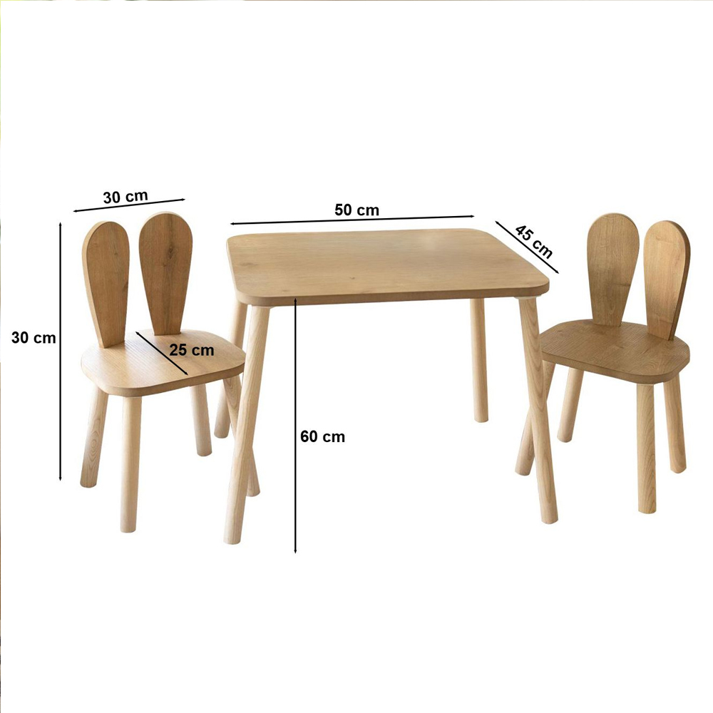 Tavsan Wooden Kids Table with 2 Chairs in Brown