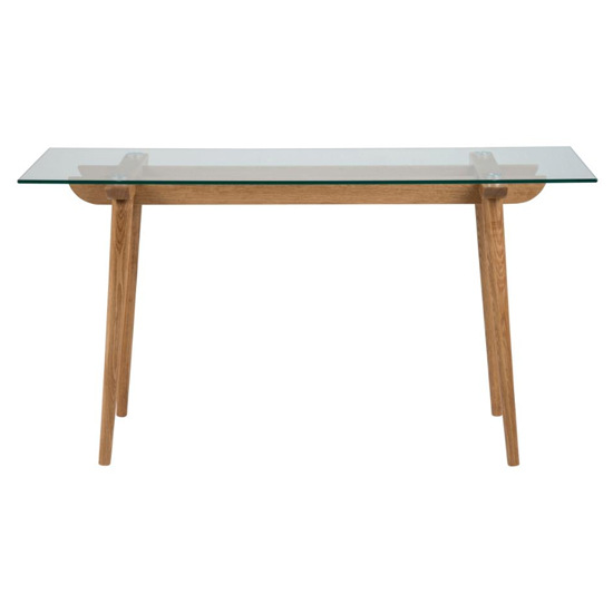 Taxoya Clear Glass Top Console Table With Oak Wooden Legs_2