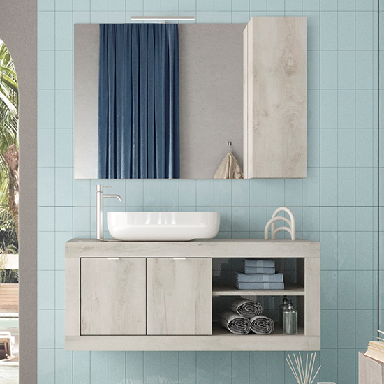 Product photograph of Taylor 110cm Wooden Wall Bathroom Furniture Set In Pino from Furniture in Fashion