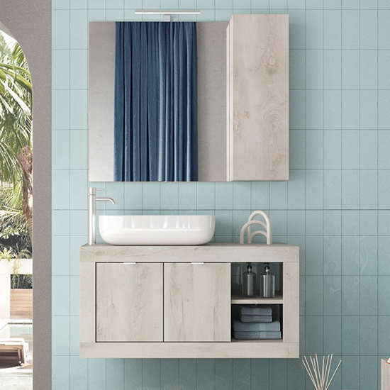 Product photograph of Taylor 92cm Wooden Wall Bathroom Furniture Set In Pino from Furniture in Fashion